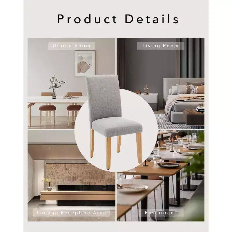 2Pcs Upholstered Dining Chairs with Wood Legs, Modern Armless Chair for Dining Room, Kitchen, Restaurant, Living Room, Weight Capacity 265lbs