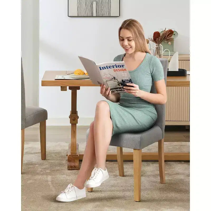 2Pcs Upholstered Dining Chairs with Wood Legs, Modern Armless Chair for Dining Room, Kitchen, Restaurant, Living Room, Weight Capacity 265lbs