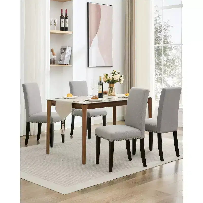 2Pcs Upholstered Dining Chairs with Wood Legs, Modern Armless Chair for Dining Room, Kitchen, Restaurant, Living Room, Weight Capacity 265lbs