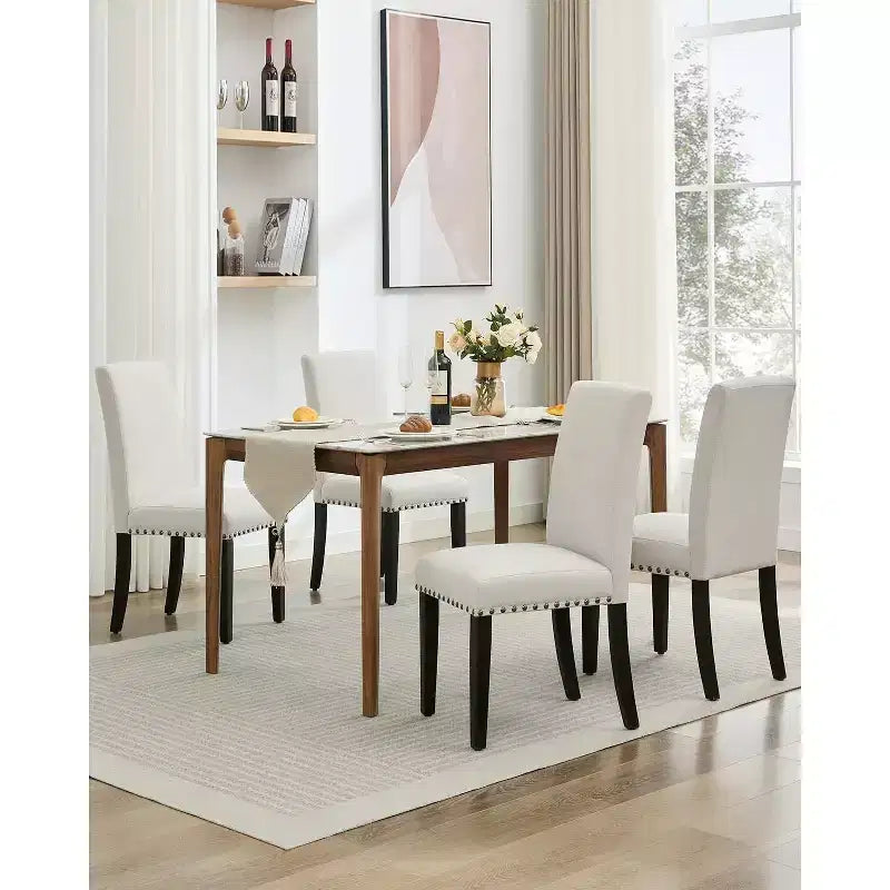 2Pcs Upholstered Dining Chairs with Wood Legs, Modern Armless Chair for Dining Room, Kitchen, Restaurant, Living Room, Weight Capacity 265lbs