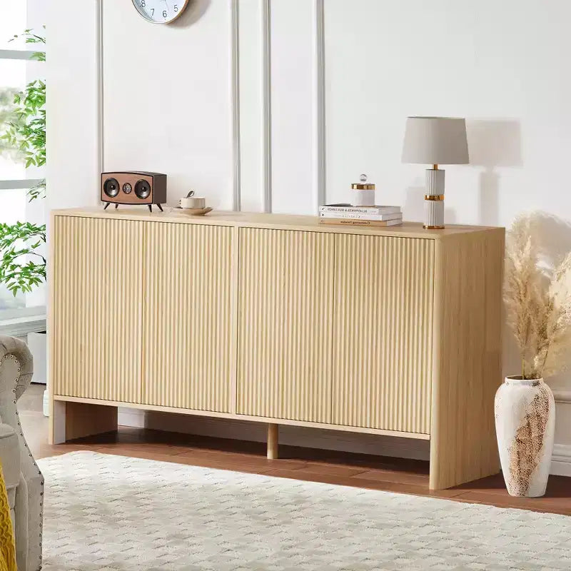 58 Fluted Sideboard Buffet Cabinet, Accent Coffee Bar Cabinet with Adjustable Shelves, Wood Credenza Buffet Cabinet, Entryway Console Table