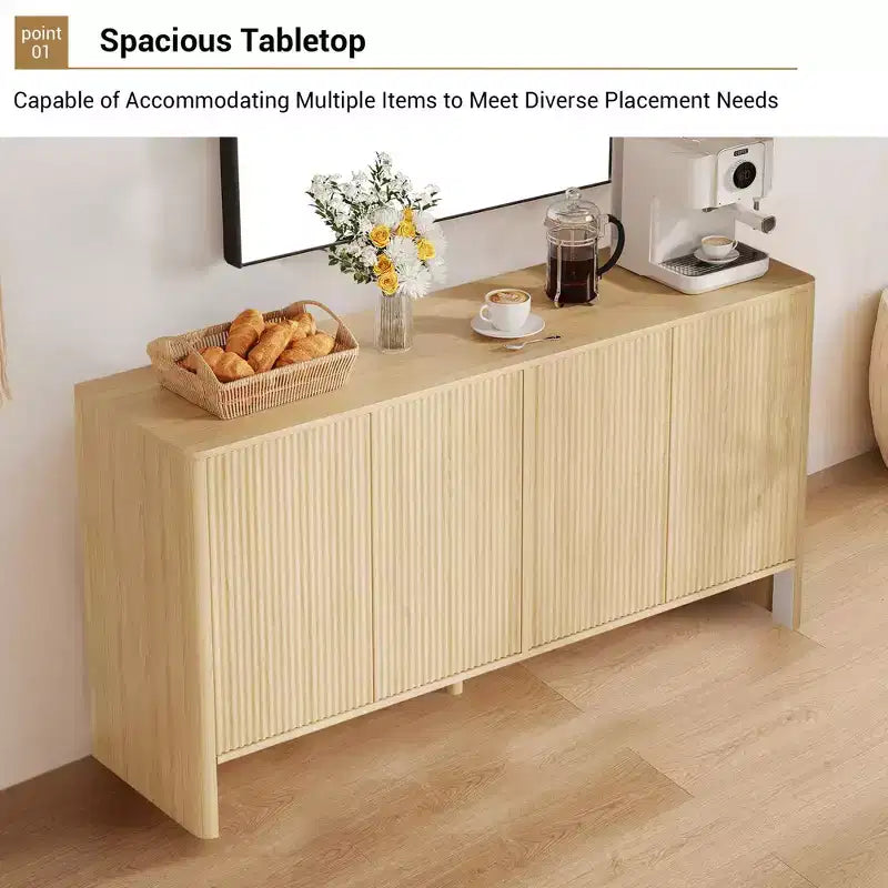 58 Fluted Sideboard Buffet Cabinet, Accent Coffee Bar Cabinet with Adjustable Shelves, Wood Credenza Buffet Cabinet, Entryway Console Table