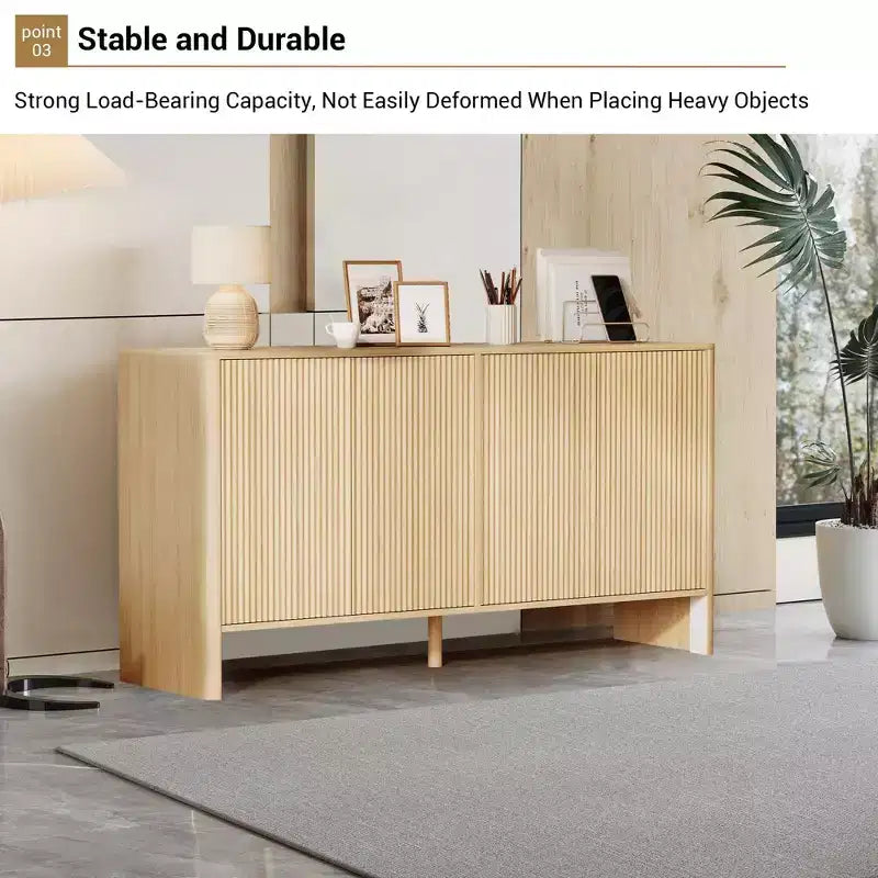 58 Fluted Sideboard Buffet Cabinet, Accent Coffee Bar Cabinet with Adjustable Shelves, Wood Credenza Buffet Cabinet, Entryway Console Table