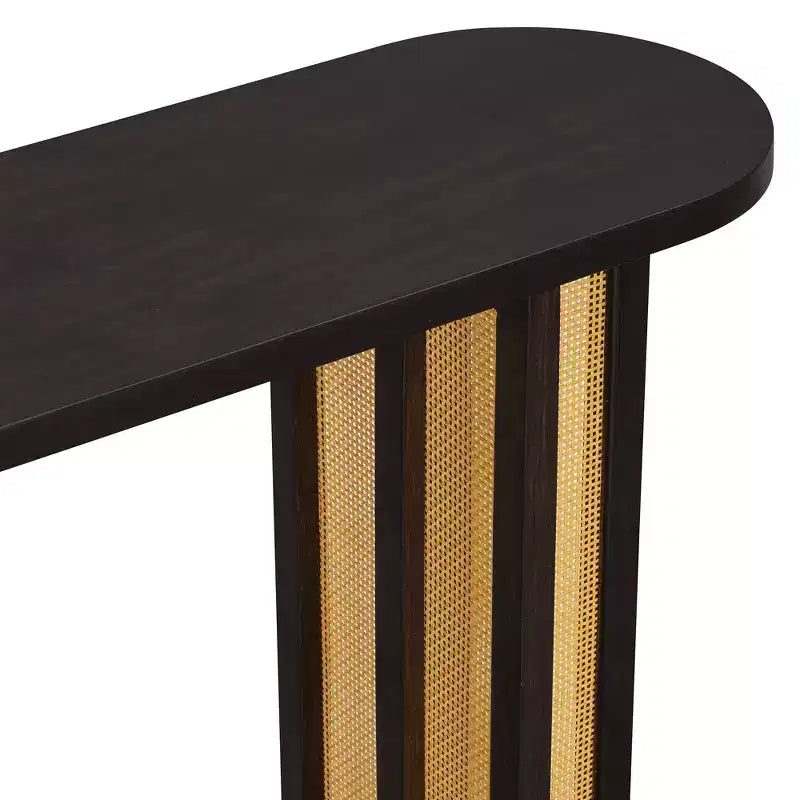 MAYEERTY Rattan Console Table Narrow with Storage for Living Room Hallway Espresso