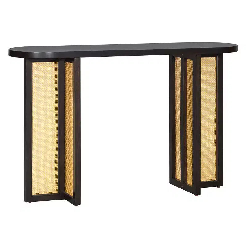 MAYEERTY Rattan Console Table Narrow with Storage for Living Room Hallway Espresso
