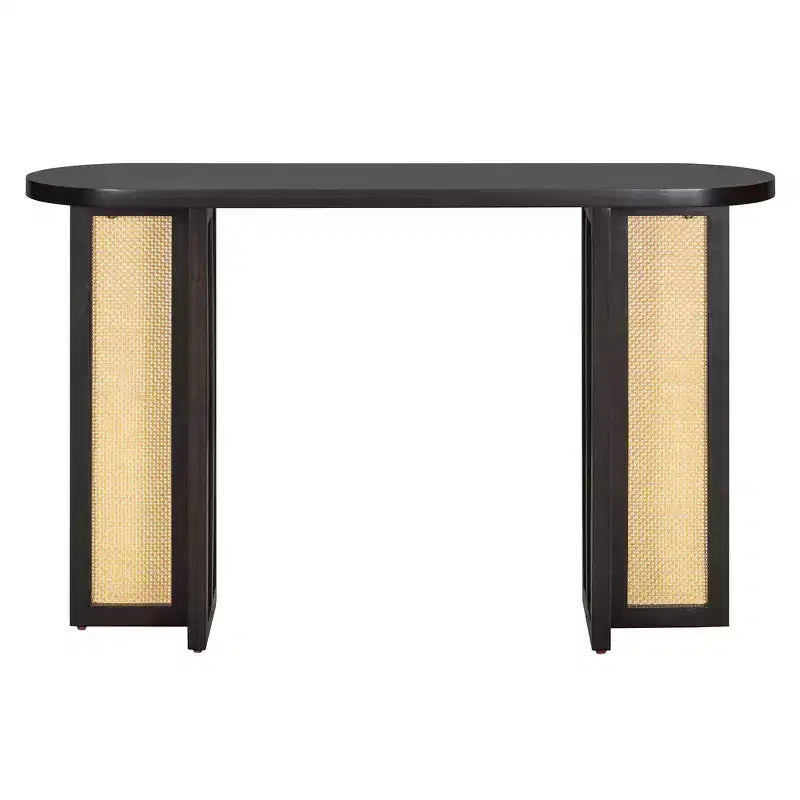 MAYEERTY Rattan Console Table Narrow with Storage for Living Room Hallway Espresso