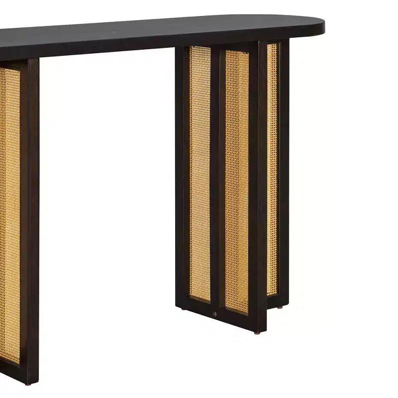 MAYEERTY Rattan Console Table Narrow with Storage for Living Room Hallway Espresso