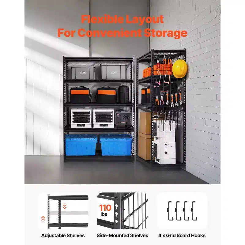 VEVOR Storage Shelves, 3000 lbs, 5 Tier Heavy Duty Garage Shelving, 20 D x 48 W x 72 H Adjustable Metal Shelves, Black