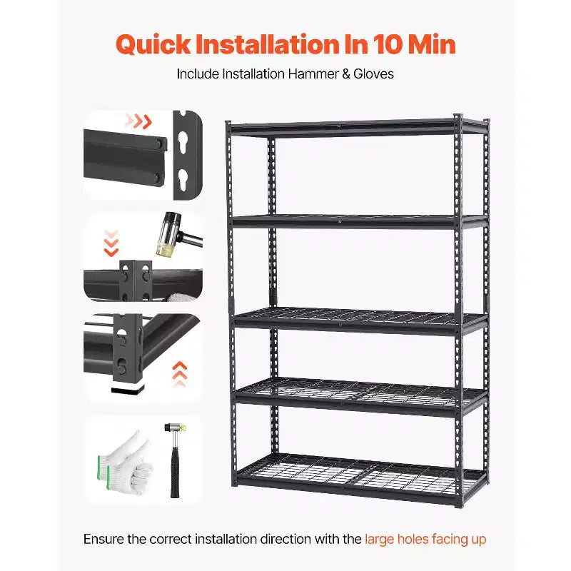 VEVOR Storage Shelves, 3000 lbs, 5 Tier Heavy Duty Garage Shelving, 20 D x 48 W x 72 H Adjustable Metal Shelves, Black
