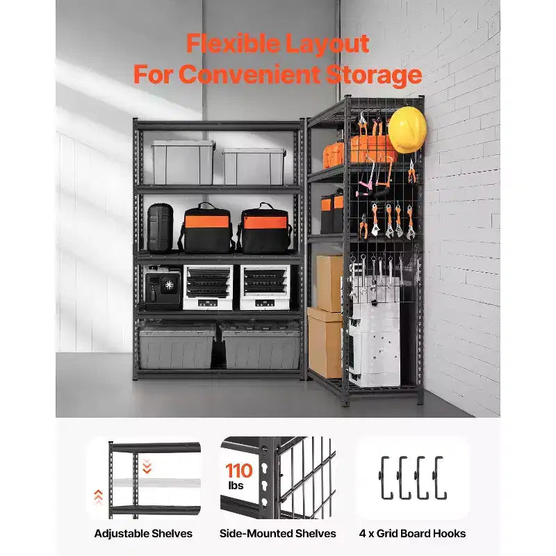 VEVOR Storage Shelves, 2500 lbs, 5 Tier Heavy Duty Garage Shelving, 18 D x 48 W x 72 H Adjustable Metal Shelves, Black