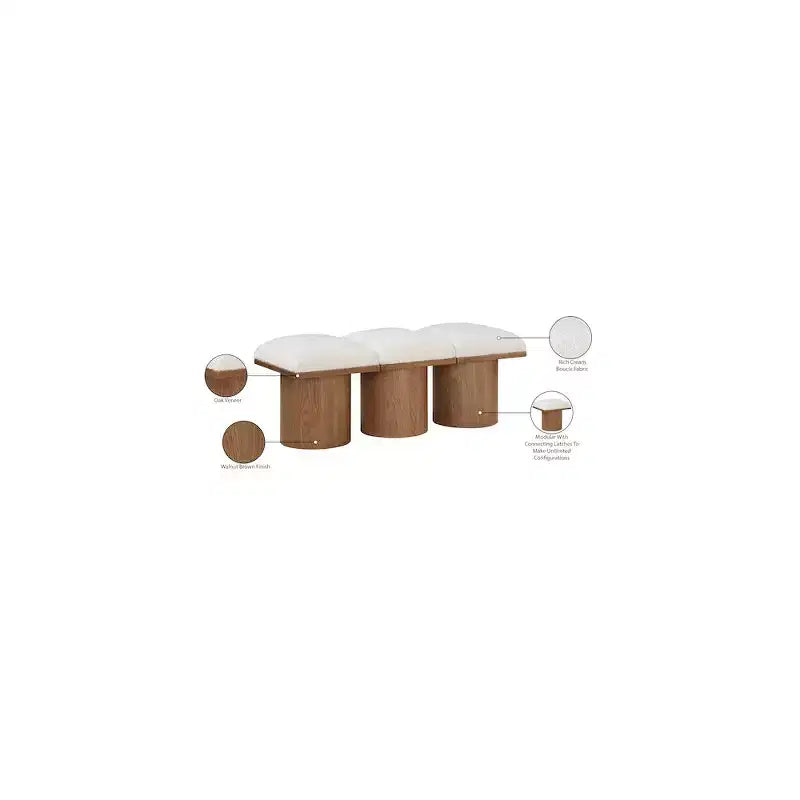 Meridian Furniture,Pavilion Cream Boucle Fabric Bench