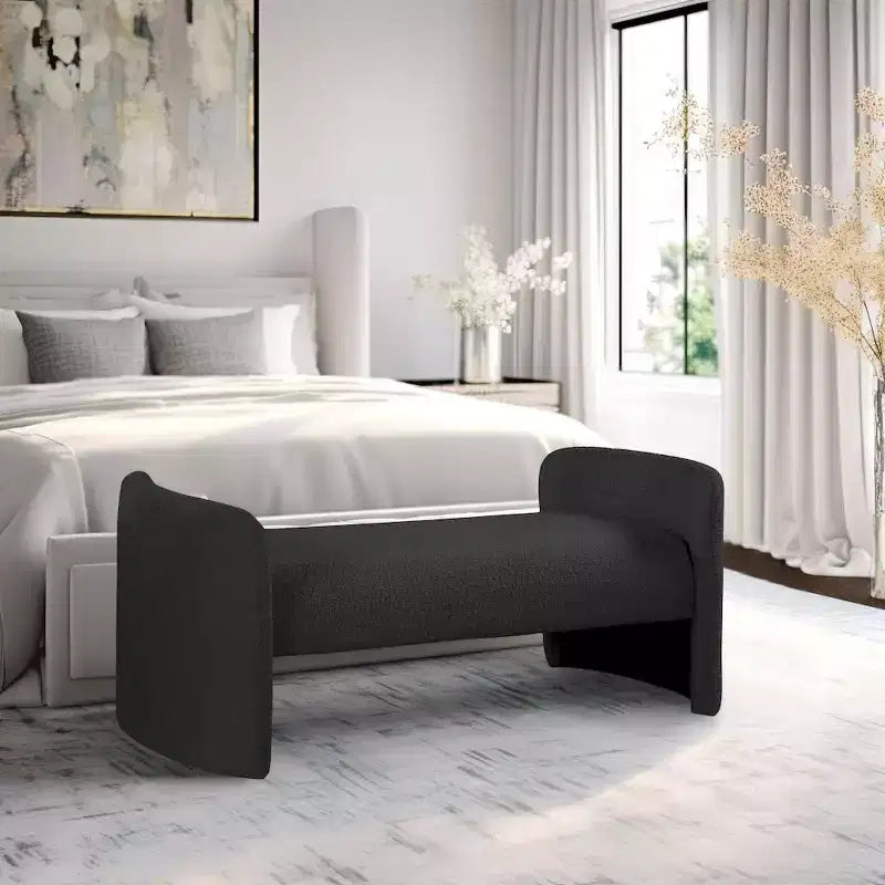 Meridian Furniture,Peyton Black Boucle Fabric Bench