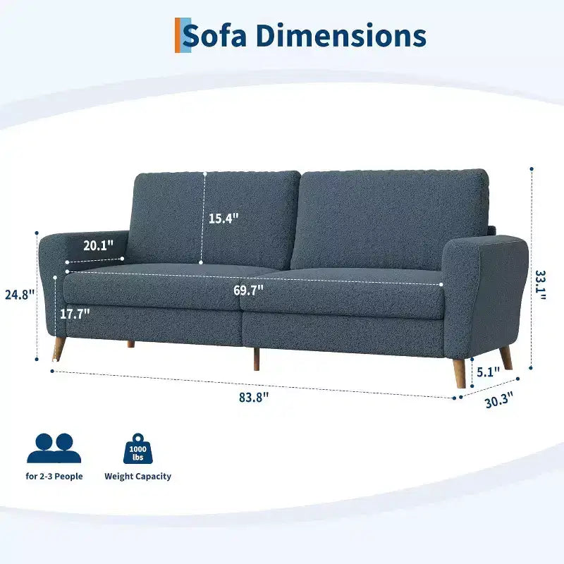 Acekool Boucle Loveseat - Modern 3-Seater Sofa with Wooden Legs, Plush Cushions & Streamlined Armrests