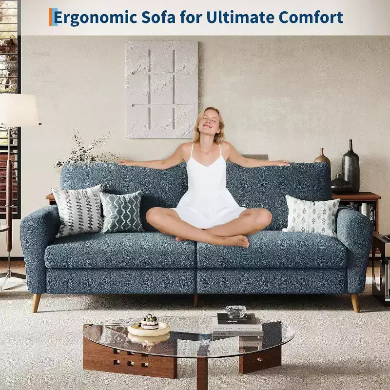 Acekool Boucle Loveseat - Modern 3-Seater Sofa with Wooden Legs, Plush Cushions & Streamlined Armrests