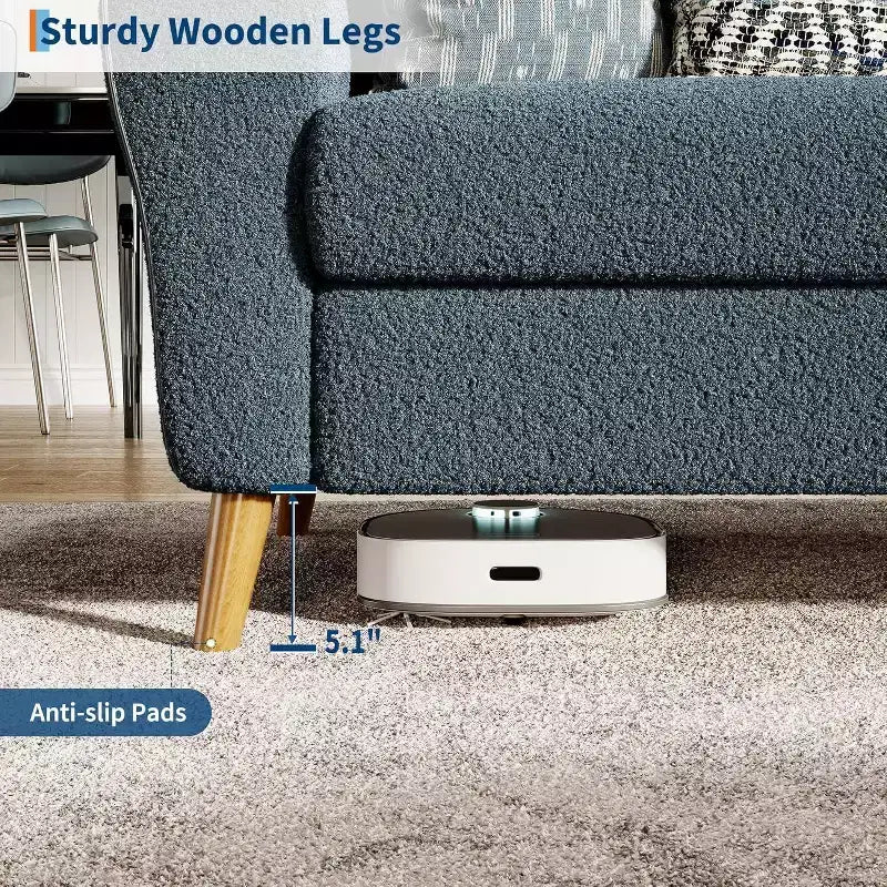 Acekool Boucle Loveseat - Modern 3-Seater Sofa with Wooden Legs, Plush Cushions & Streamlined Armrests