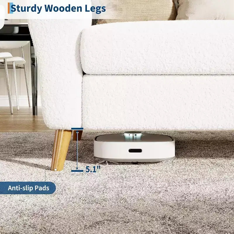 Acekool Boucle Loveseat - Modern 3-Seater Sofa with Wooden Legs, Plush Cushions & Streamlined Armrests