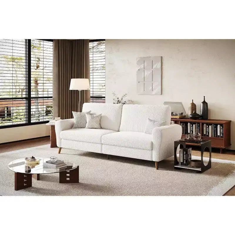 Acekool Boucle Loveseat - Modern 3-Seater Sofa with Wooden Legs, Plush Cushions & Streamlined Armrests