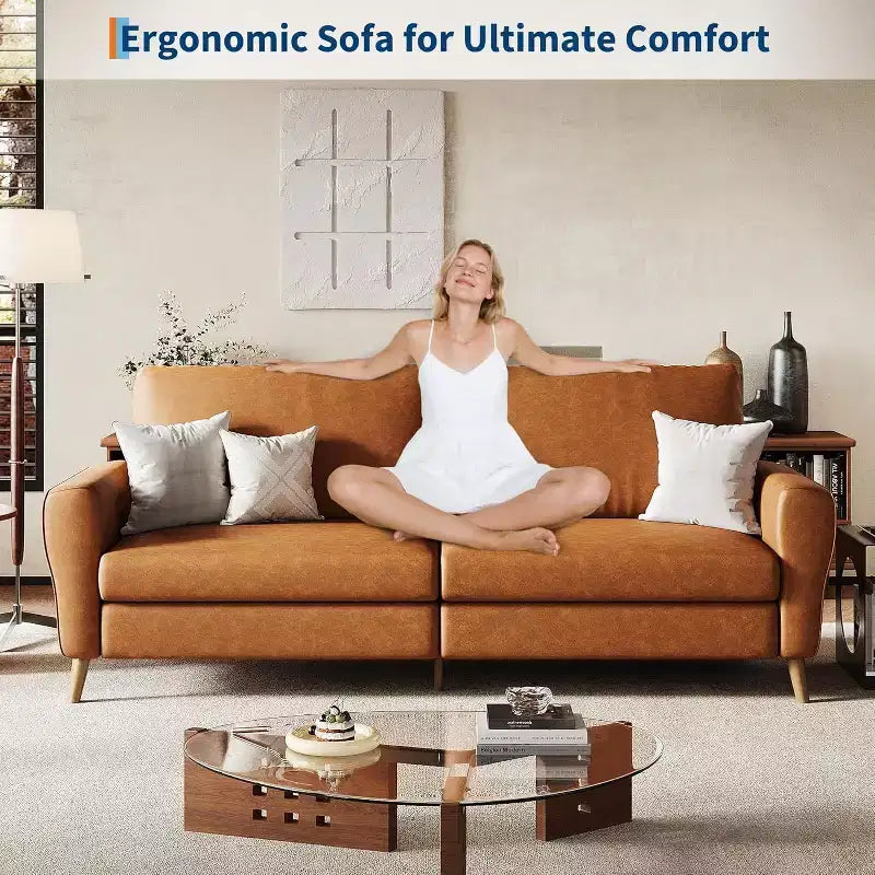 Acekool Boucle Loveseat - Modern 3-Seater Sofa with Wooden Legs, Plush Cushions & Streamlined Armrests