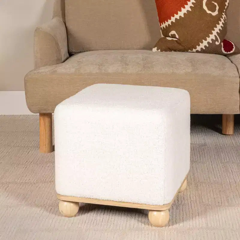 Storied Home Square Boucle Upholstered Ottoman, Cream