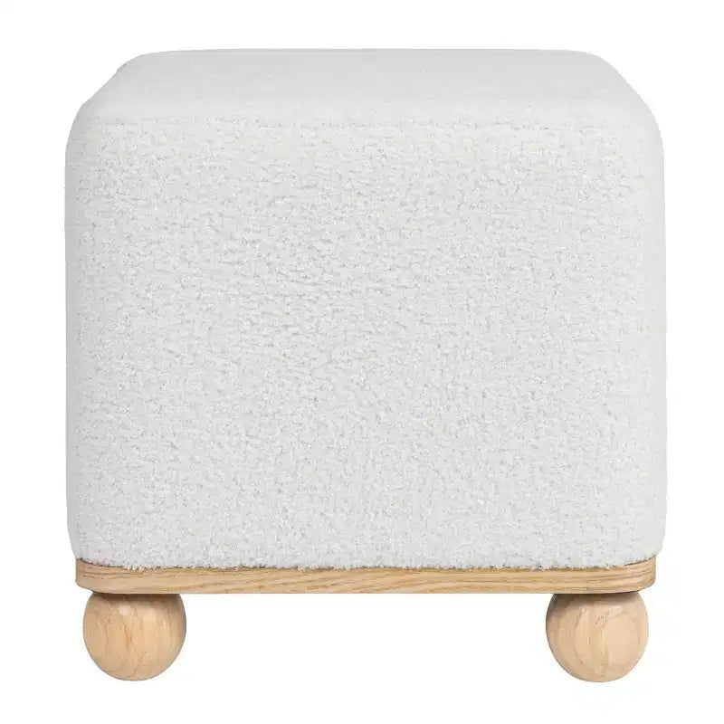 Storied Home Square Boucle Upholstered Ottoman, Cream