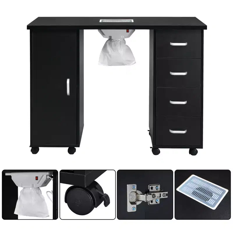 Karlhome Black Professional Nail Table with Fan and 4 Drawers