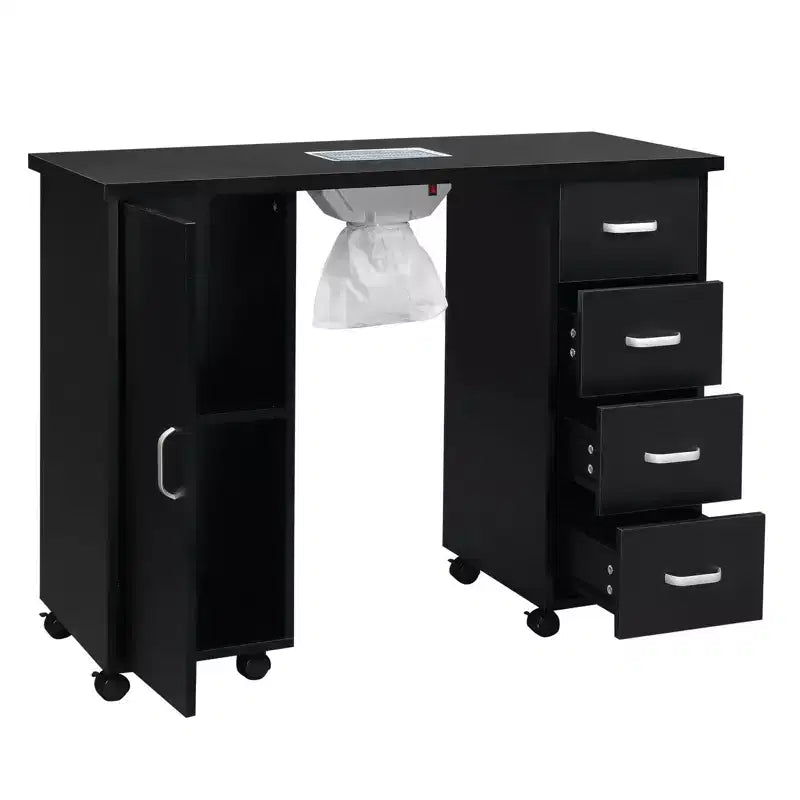 Karlhome Black Professional Nail Table with Fan and 4 Drawers