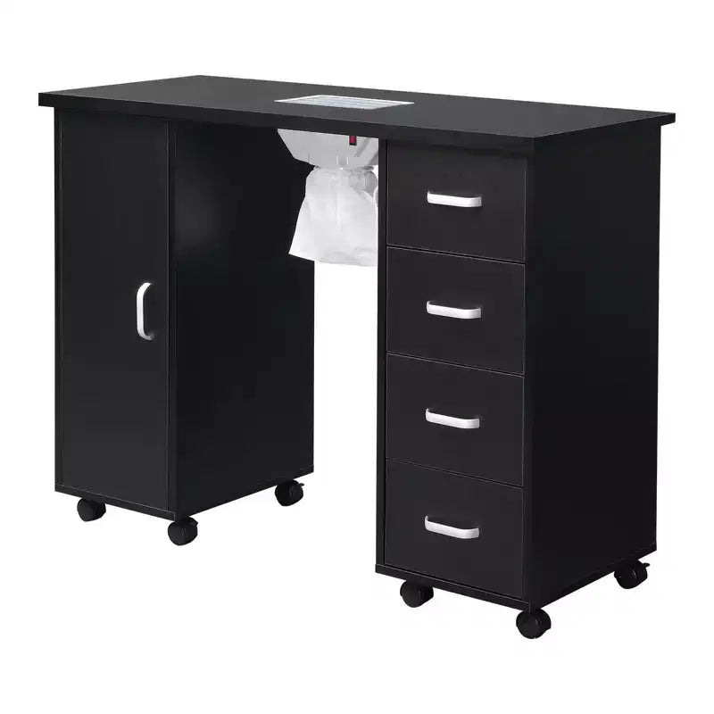 Karlhome Black Professional Nail Table with Fan and 4 Drawers