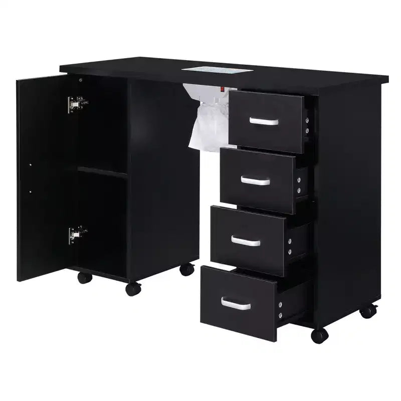 Karlhome Black Professional Nail Table with Fan and 4 Drawers