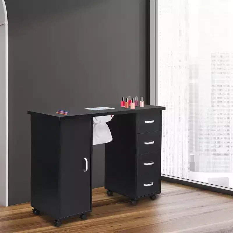 Karlhome Black Professional Nail Table with Fan and 4 Drawers