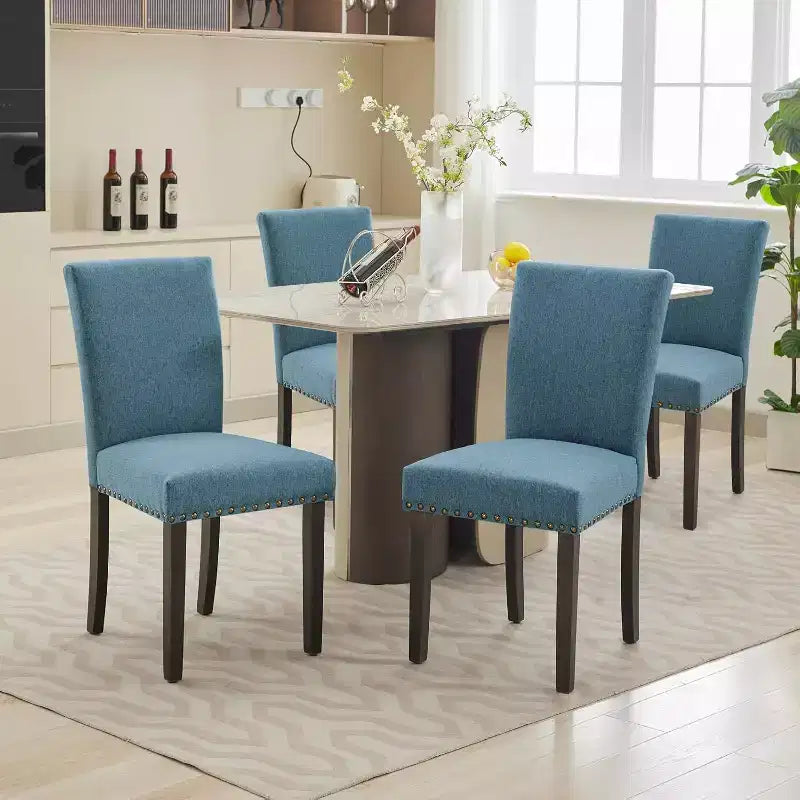 Dining Chairs Set of 2, Upholstered Diner Room Chair Sets, Fabric Kitchen Chairs with Nailhead Wood Legs and Padded Cushion, for Living Room