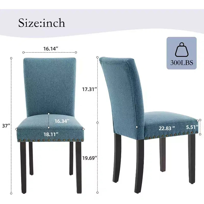 Dining Chairs Set of 2, Upholstered Diner Room Chair Sets, Fabric Kitchen Chairs with Nailhead Wood Legs and Padded Cushion, for Living Room