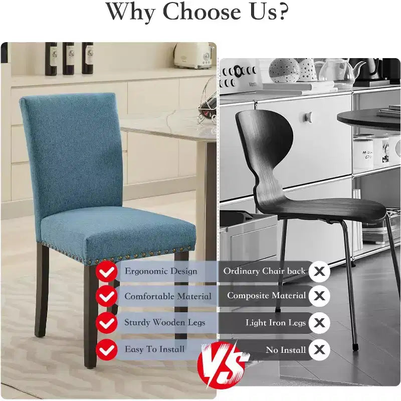 Dining Chairs Set of 2, Upholstered Diner Room Chair Sets, Fabric Kitchen Chairs with Nailhead Wood Legs and Padded Cushion, for Living Room