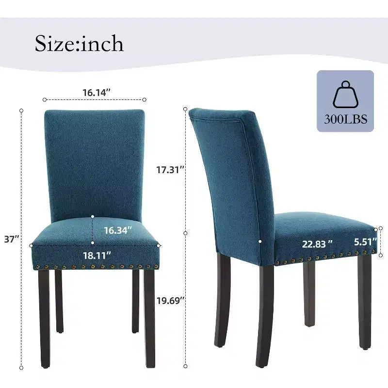 Dining Chairs Set of 2, Upholstered Diner Room Chair Sets, Fabric Kitchen Chairs with Nailhead Wood Legs and Padded Cushion, for Living Room