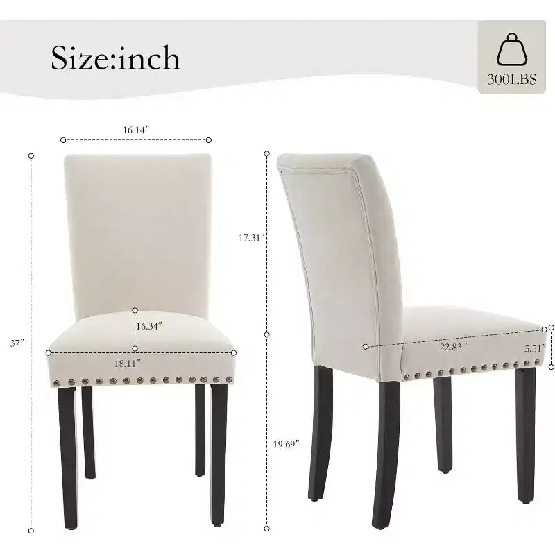 Dining Chairs Set of 2, Upholstered Diner Room Chair Sets, Fabric Kitchen Chairs with Nailhead Wood Legs and Padded Cushion, for Living Room