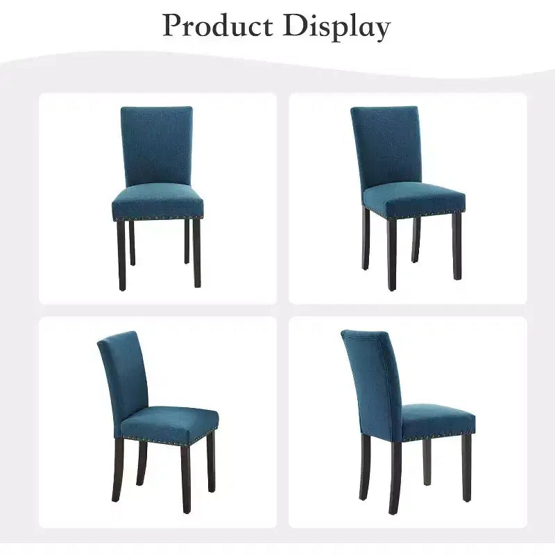 Dining Chairs Set of 2, Upholstered Diner Room Chair Sets, Fabric Kitchen Chairs with Nailhead Wood Legs and Padded Cushion, for Living Room