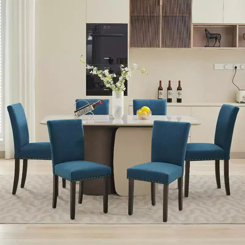 Dining Chairs Set of 2, Upholstered Diner Room Chair Sets, Fabric Kitchen Chairs with Nailhead Wood Legs and Padded Cushion, for Living Room