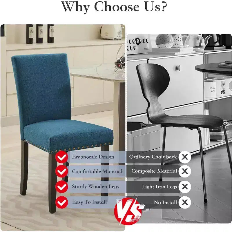 Dining Chairs Set of 2, Upholstered Diner Room Chair Sets, Fabric Kitchen Chairs with Nailhead Wood Legs and Padded Cushion, for Living Room