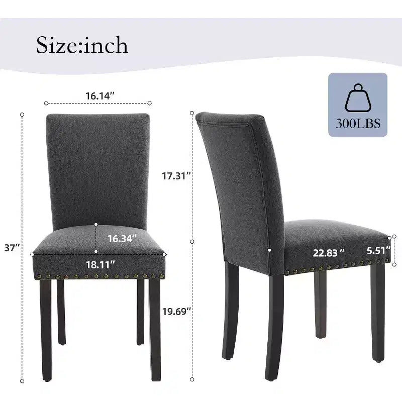 Dining Chairs Set of 2, Upholstered Diner Room Chair Sets, Fabric Kitchen Chairs with Nailhead Wood Legs and Padded Cushion, for Living Room