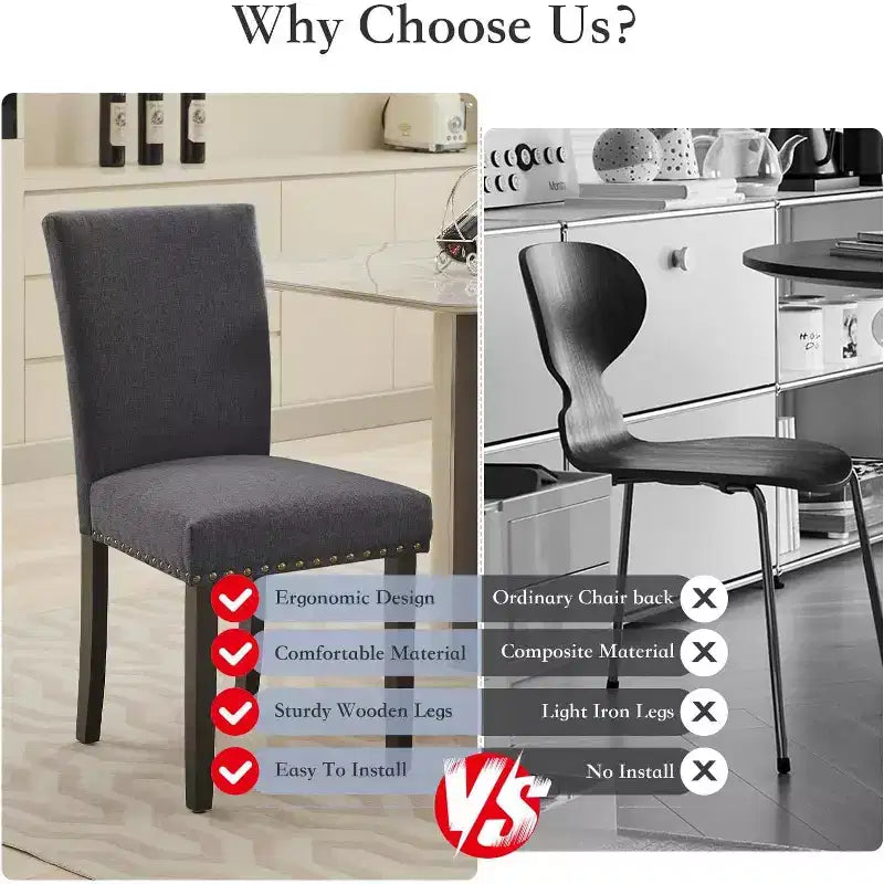 Dining Chairs Set of 2, Upholstered Diner Room Chair Sets, Fabric Kitchen Chairs with Nailhead Wood Legs and Padded Cushion, for Living Room