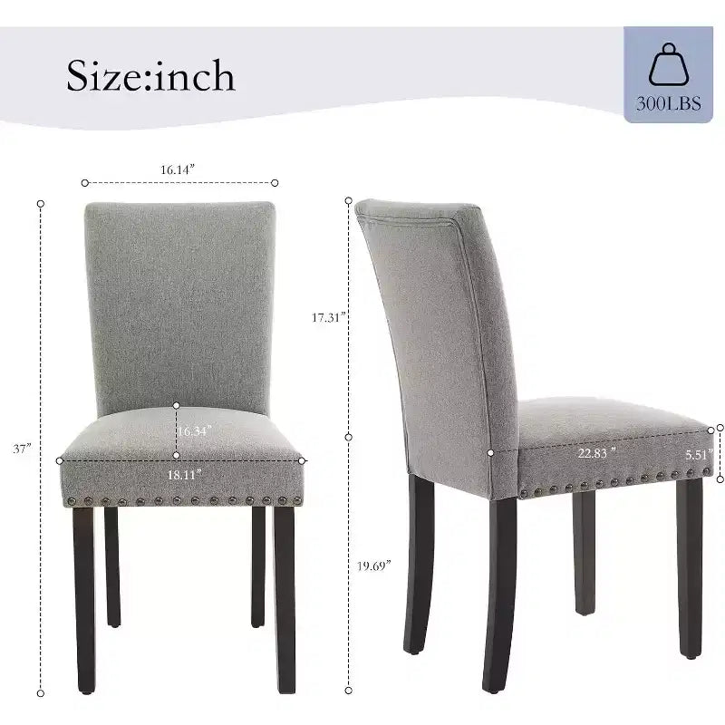 Dining Chairs Set of 2, Upholstered Diner Room Chair Sets, Fabric Kitchen Chairs with Nailhead Wood Legs and Padded Cushion, for Living Room