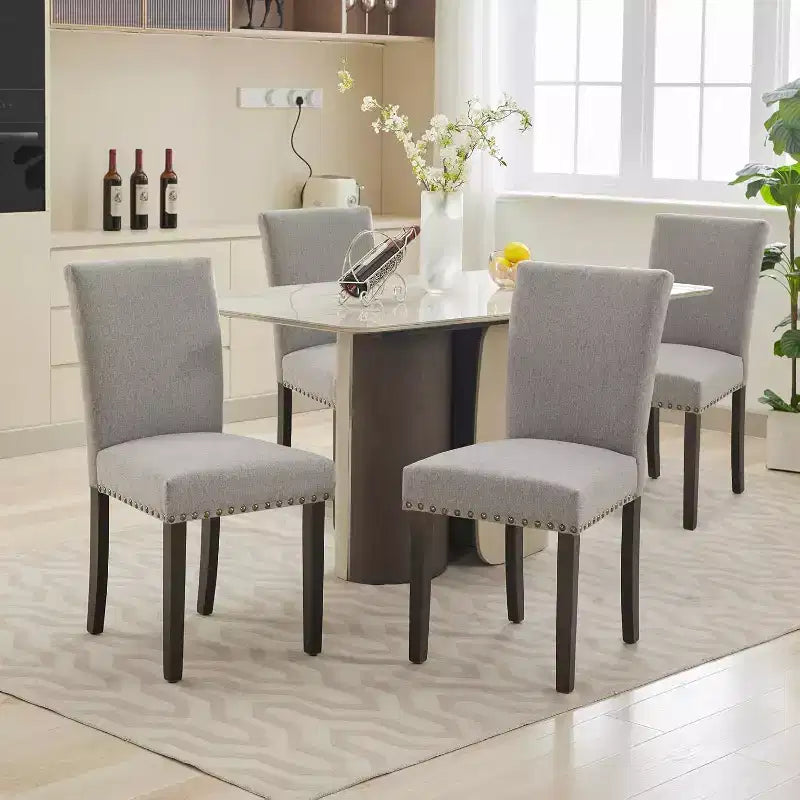 Dining Chairs Set of 2, Upholstered Diner Room Chair Sets, Fabric Kitchen Chairs with Nailhead Wood Legs and Padded Cushion, for Living Room