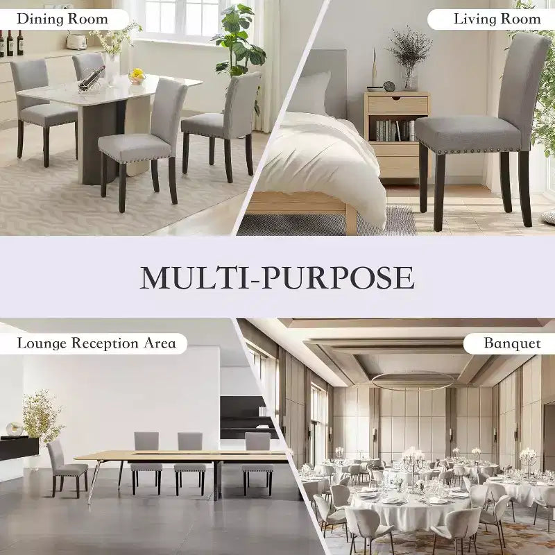Dining Chairs Set of 2, Upholstered Diner Room Chair Sets, Fabric Kitchen Chairs with Nailhead Wood Legs and Padded Cushion, for Living Room