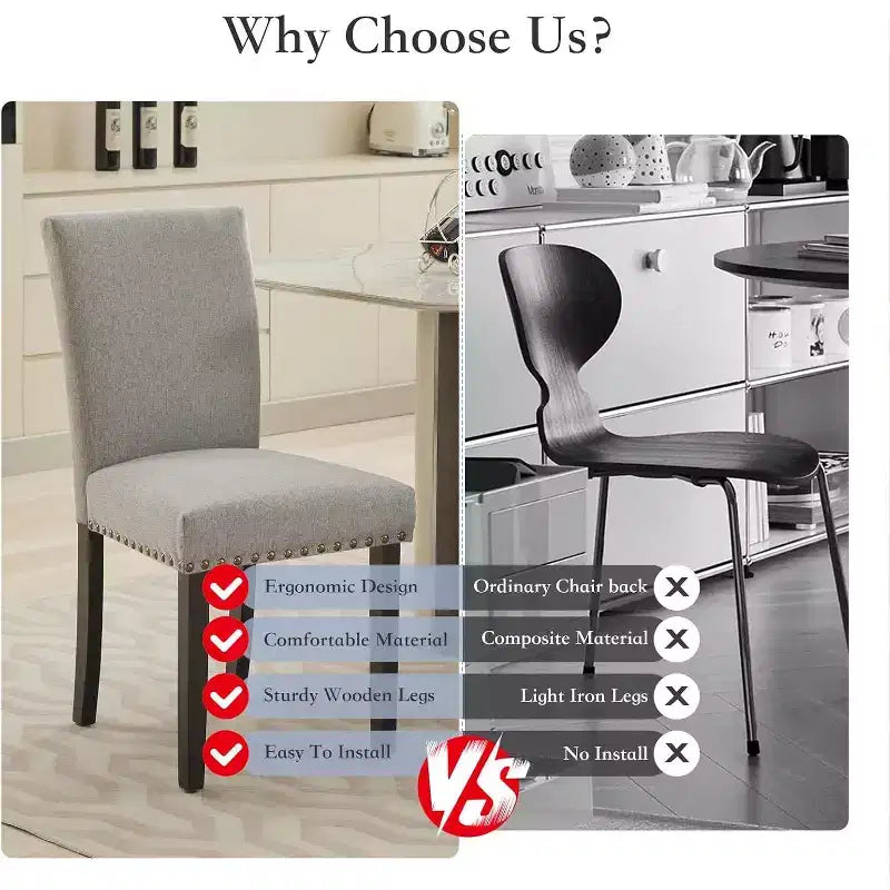 Dining Chairs Set of 2, Upholstered Diner Room Chair Sets, Fabric Kitchen Chairs with Nailhead Wood Legs and Padded Cushion, for Living Room