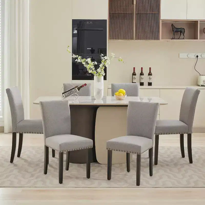 Dining Chairs Set of 2, Upholstered Diner Room Chair Sets, Fabric Kitchen Chairs with Nailhead Wood Legs and Padded Cushion, for Living Room