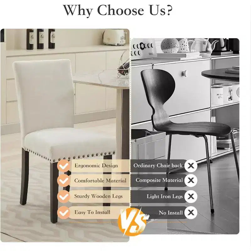 Dining Chairs Set of 2, Upholstered Diner Room Chair Sets, Fabric Kitchen Chairs with Nailhead Wood Legs and Padded Cushion, for Living Room