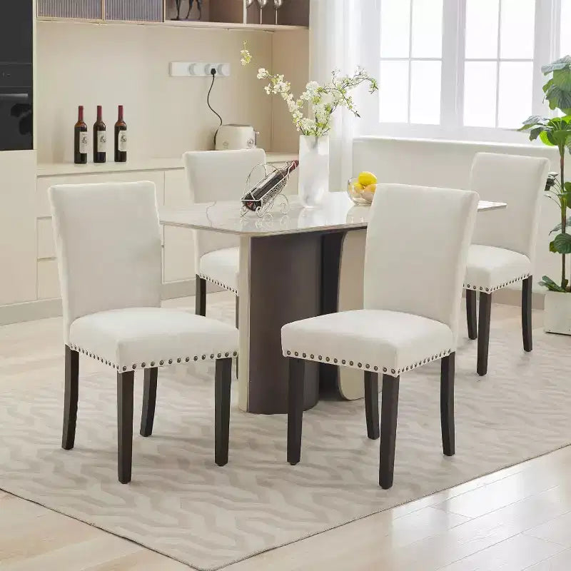Dining Chairs Set of 2, Upholstered Diner Room Chair Sets, Fabric Kitchen Chairs with Nailhead Wood Legs and Padded Cushion, for Living Room
