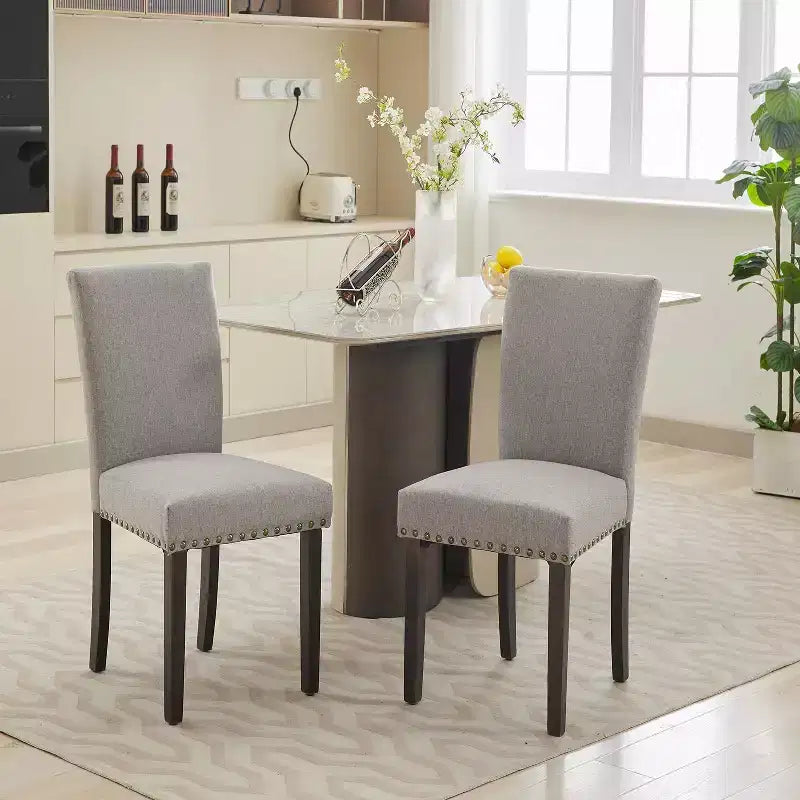 Dining Chairs Set of 2, Upholstered Diner Room Chair Sets, Fabric Kitchen Chairs with Nailhead Wood Legs and Padded Cushion, for Living Room