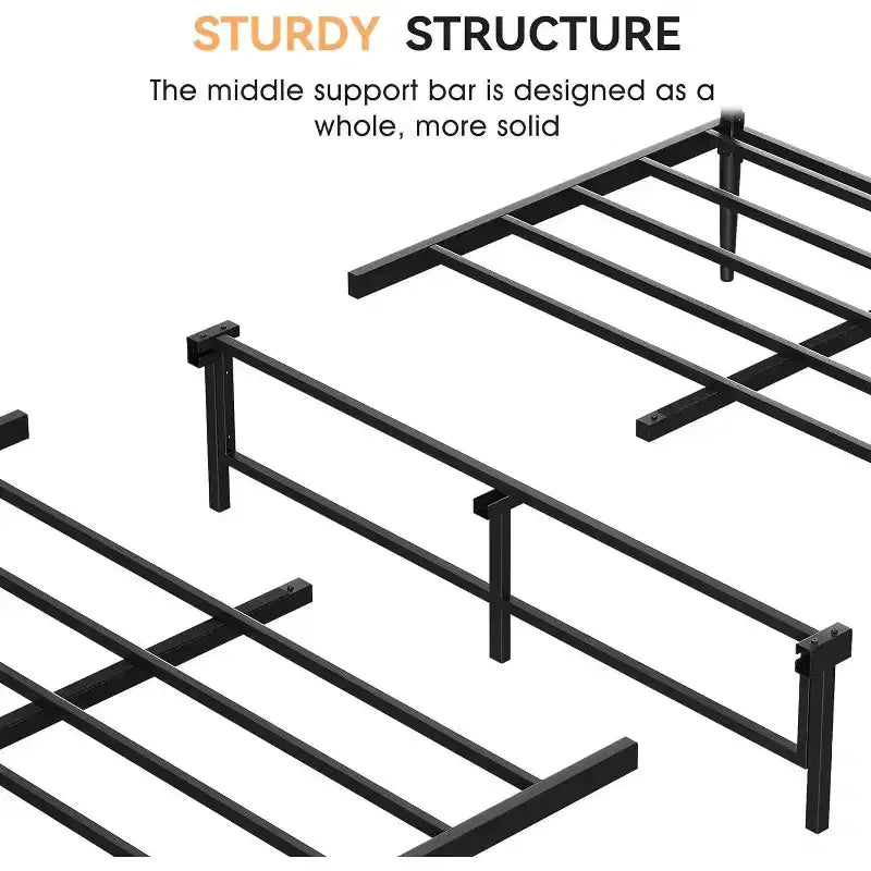 Queen Rattan Headboard Bed Frame, Rounded Corners, Noise-Free, Strong Metal Slats Support, Mattress Foundation, No Box Spring, White Oak