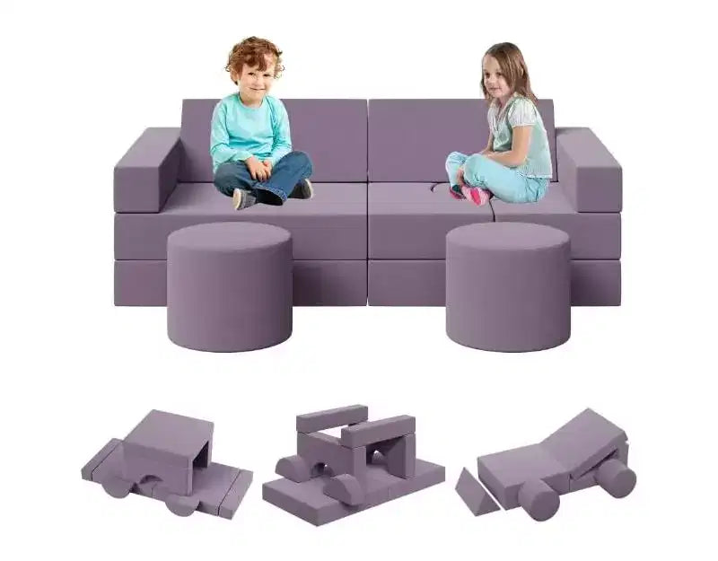 GustoWave Kids Modular Play Couch With Washable Velvet Covers, 13 Pcs Building Fort Toddler Sofa, Convertible Foam Floor Chair