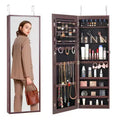 VEVOR Mirror Jewelry Cabinet, 42.52-Inch Tall Lockable Jewelry Cabinet Armoire with Full-Length Mirror, Wall or Door Mounted Jewelry Mirror, Brown